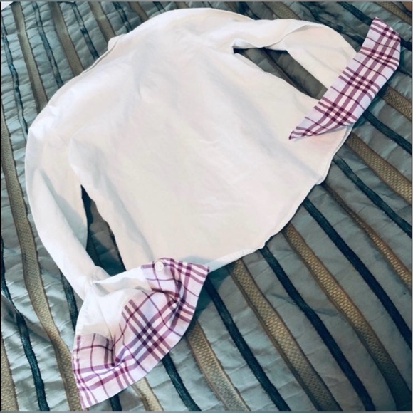 Burberry Girl Authentic White Button-Up Shirt with Plaid Cuffs 8Y - Picture 7 of 10